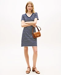 Tommy Hilfiger Women's Ribbed Stripe V-Neck T-Shirt Dress