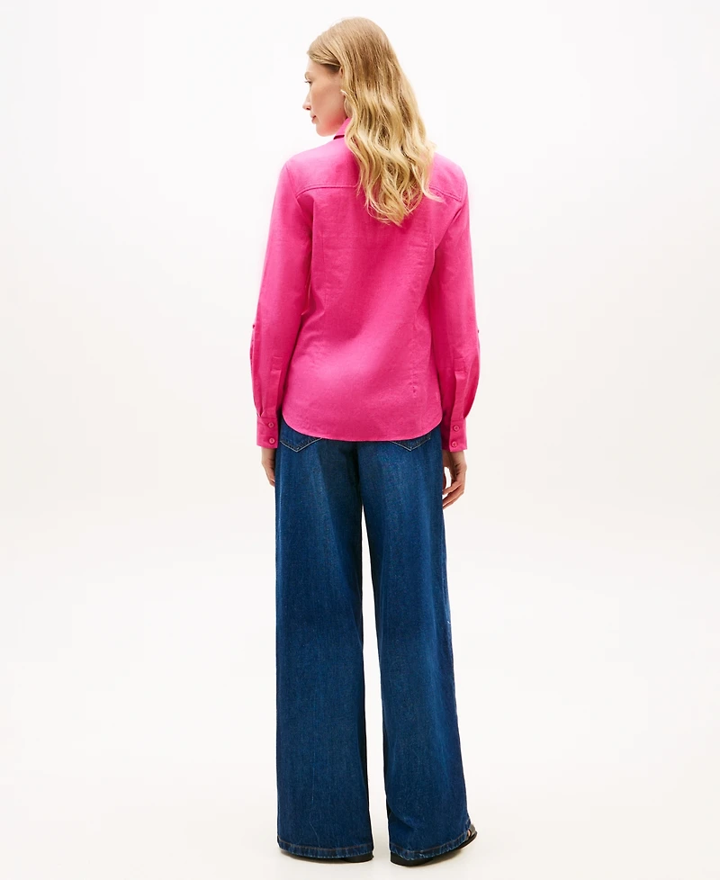 Tommy Hilfiger Women's Roll-Tab Sleeve Collared Shirt