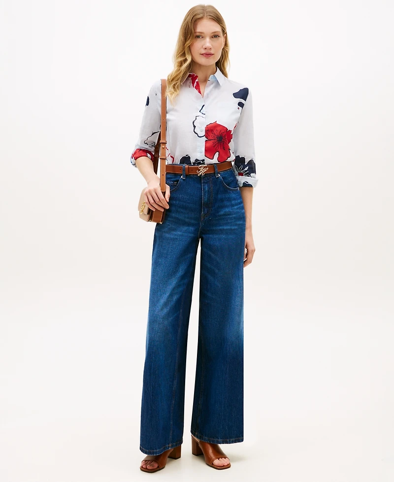 Tommy Hilfiger Women's Printed Button-Front Roll-Tab Shirt