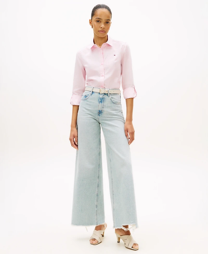 Tommy Hilfiger Women's Classic Poplin Roll-Tab Long-Sleeve Shirt