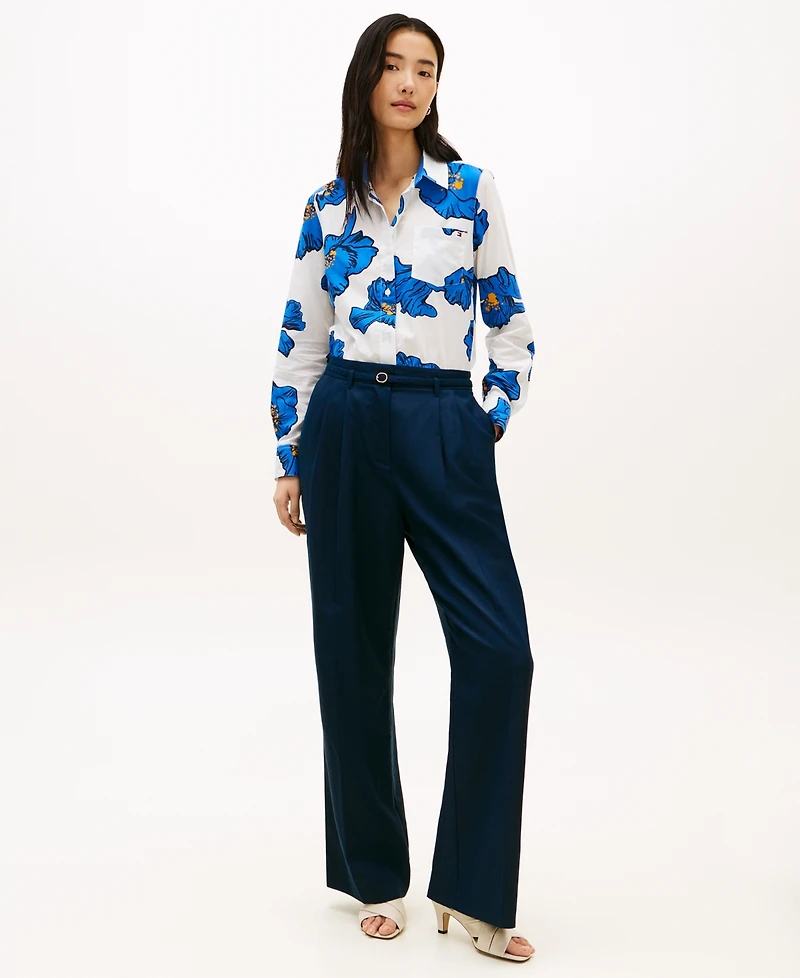 Tommy Hilfiger Women's Printed Button-Front Roll-Tab Shirt