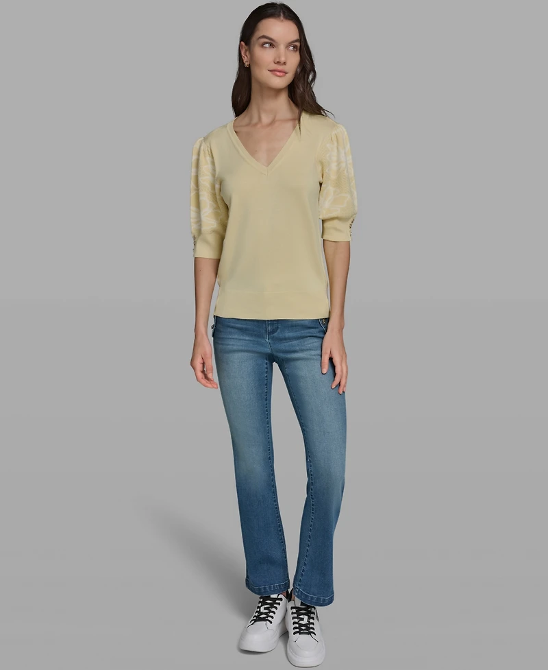 Karl Lagerfeld Paris Women's Floral Short-Sleeve Sweater