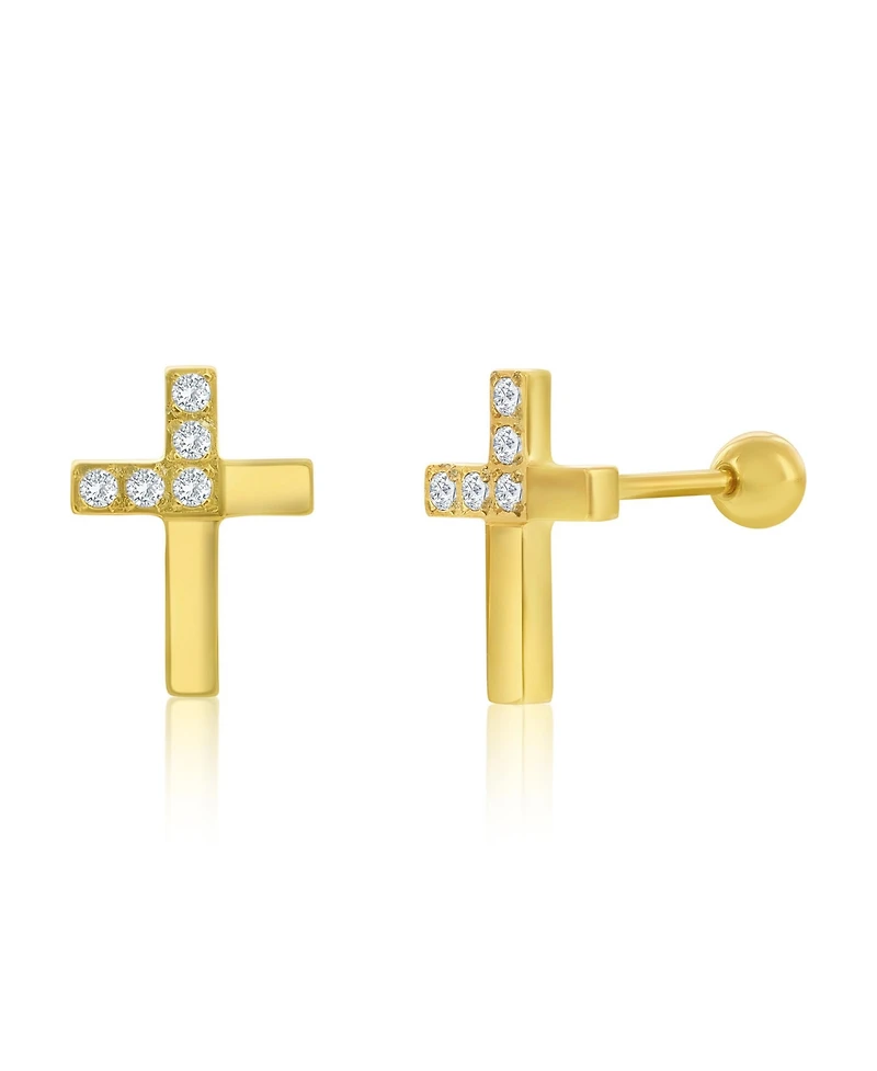 Metallo Stainless Steel, Polished & Cz Cross Studs
