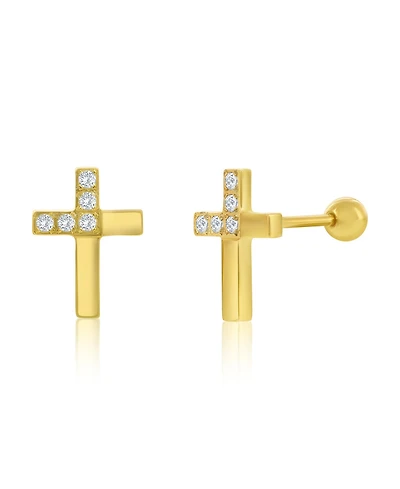 Metallo Stainless Steel, Polished & Cz Cross Studs