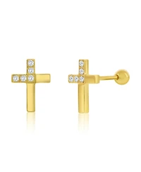 Metallo Stainless Steel, Polished & Cz Cross Studs