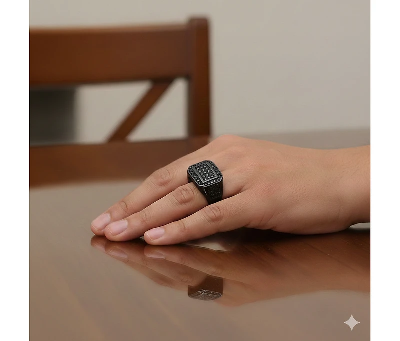 Stainless Steel, Cz Ring - Black Plated