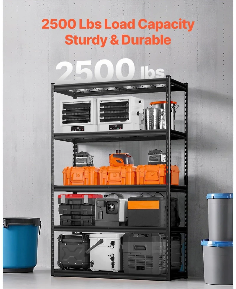 Mecale 5-Tier Storage Shelves, 2500-Lb Capacity, 18"D x 48"W x 72"H, Adjustable Heavy-Duty Utility Rack, Black