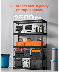 Mecale 5-Tier Storage Shelves, 2500-Lb Capacity, 18"D x 48"W x 72"H, Adjustable Heavy-Duty Utility Rack, Black