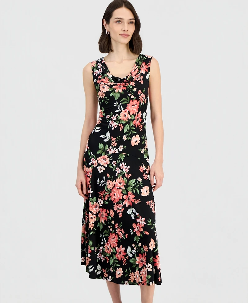 Robbie Bee Women's Draped Cowlneck Sleeveless Midi Dress