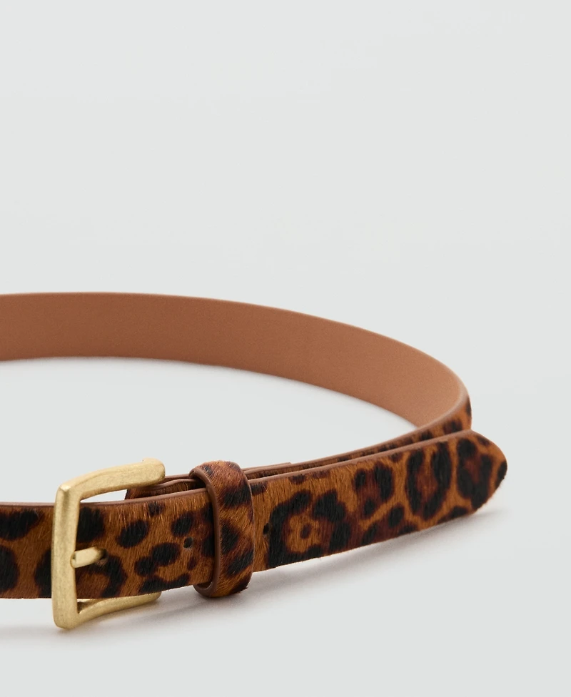 Mango Women's Leopard Fur Leather Belt