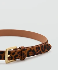 Mango Women's Leopard Fur Leather Belt