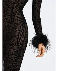 Miss Circle Women's Patricia Black Leopard Burnout Velvet Mesh Backless Maxi Dress