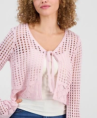 Hooked Up by Iot Juniors' Tie-Front Open-Knit Cardigan