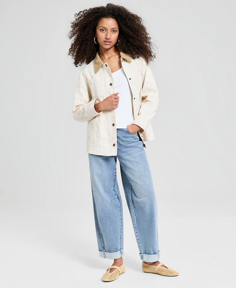 And Now This Women's Cotton Embroidered Barn Jacket, Macy's Exclusive