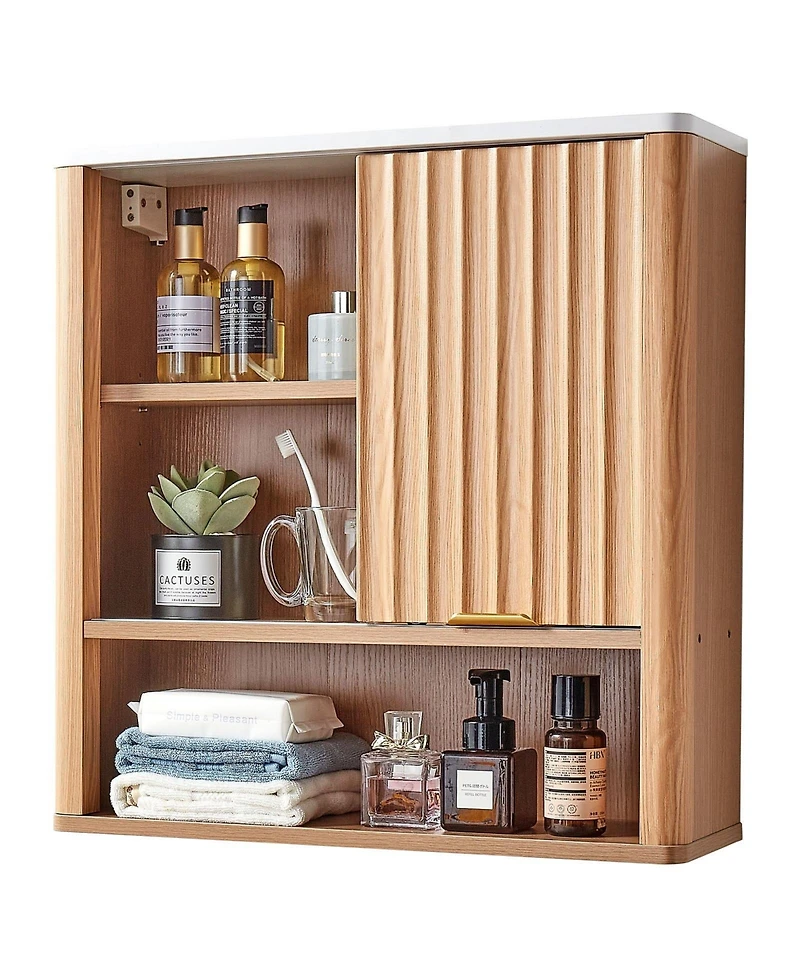 Volenca Bathroom Wall Cabinet, Single Door, Adjustable Shelf, Wall-Mounted Over-Toilet Storage w/ Open Shelves
