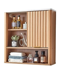 Volenca Bathroom Wall Cabinet, Single Door, Adjustable Shelf, Wall-Mounted Over-Toilet Storage w/ Open Shelves