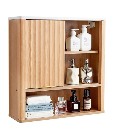 Volenca Bathroom Wall Cabinet, Single Door, Adjustable Shelf, Wall-Mounted Over-Toilet Storage w/ Open Shelves