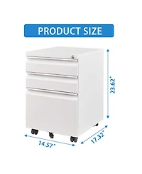Boyel Living 3 Drawer Mobile File Cabinet with Lock, Metal Filing Cabinets for Home Office Organizer Letters/Legal/A4, Fully Assembled, White
