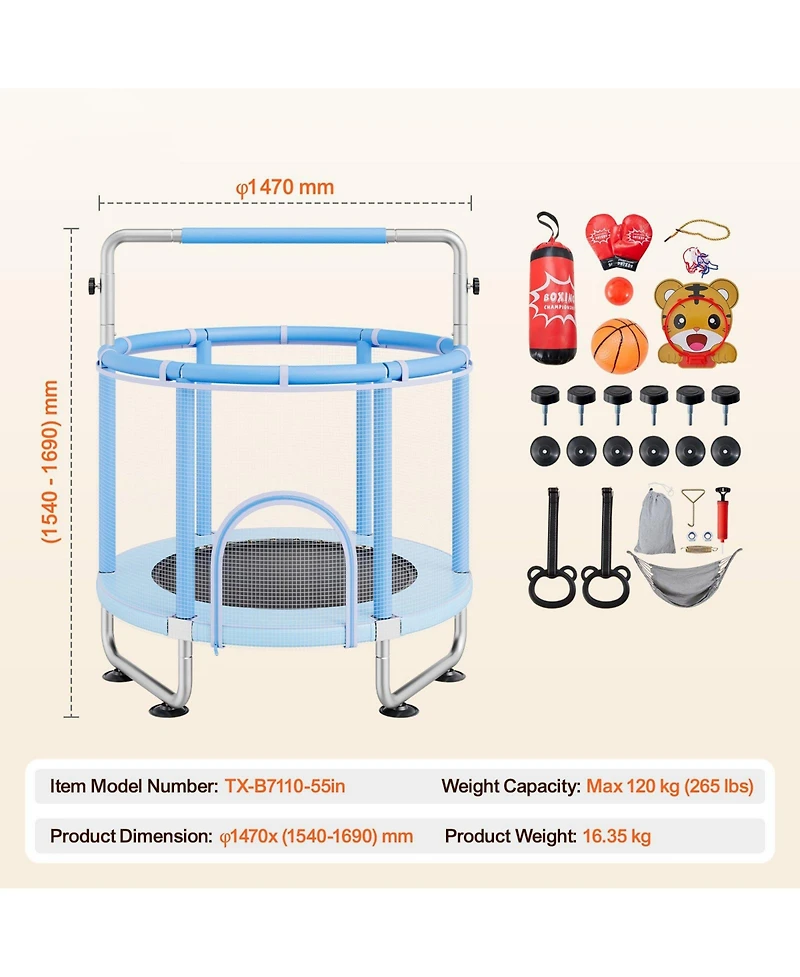 Mecale Kids Trampoline, 55" (4.6 ft), Enclosure Net & Basketball Hoop, Indoor/Outdoor, Ages 3
