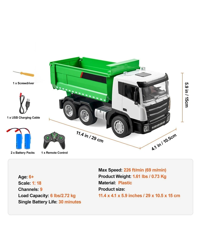 Slickblue Rc Dump Truck Toy, 9-Channel 1:18 Scale, Remote Control Dump Truck Rc Construction Vehicle Truck Toy