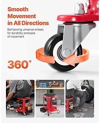 Mecale Rolling Mechanic Stool, 300-Lb Capacity, Fixed-Height Padded Seat w/ Tool Tray & 2 Drawers, Red/Black