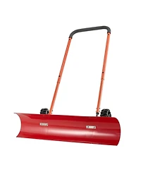Mecale Wheeled Snow Pusher Shovel, 37.8", Angled Blade, 90° Adjustable Handle, Portable Snowplow for Driveways