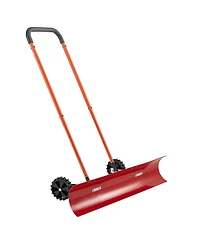 Mecale Wheeled Snow Pusher Shovel, 37.8", Angled Blade, 90° Adjustable Handle, Portable Snowplow for Driveways
