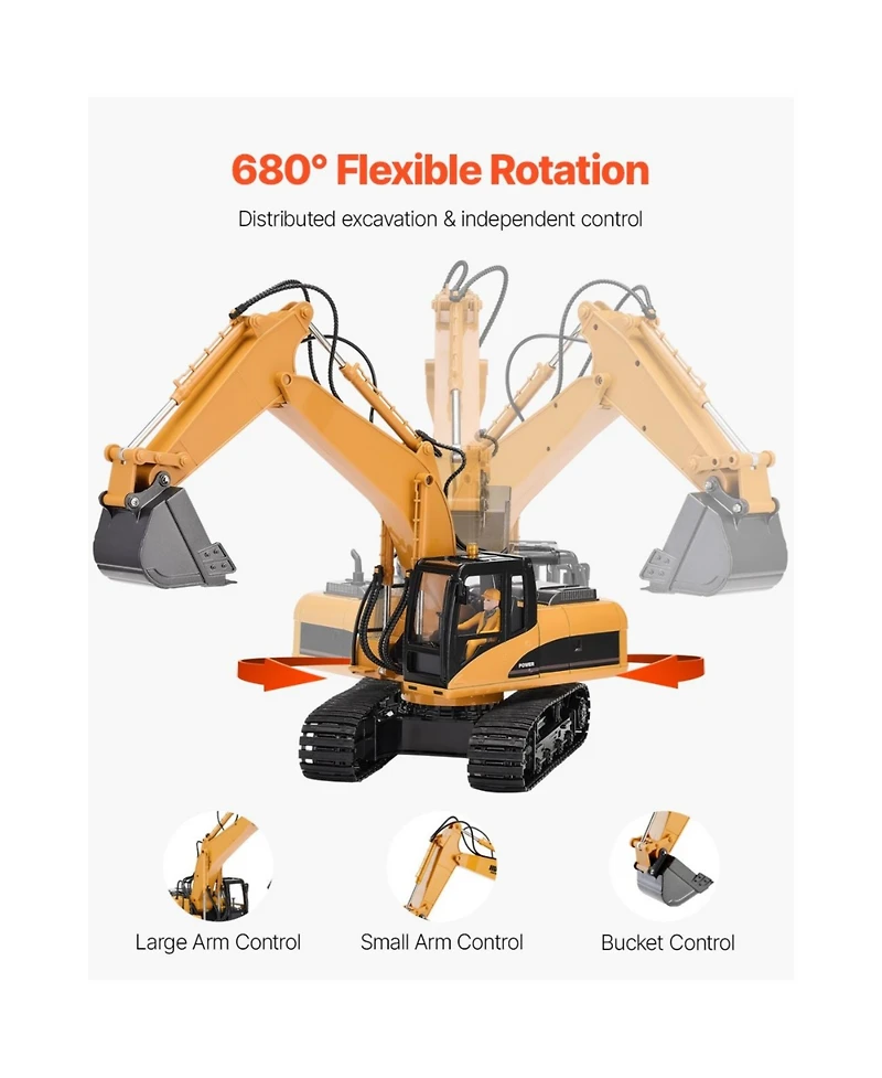 Slickblue Remote Control Excavator Toy, 15 Channel, 3 in 1 Remote Control Digger with Metal Shovel, 1:14 Scale Rc Excavator