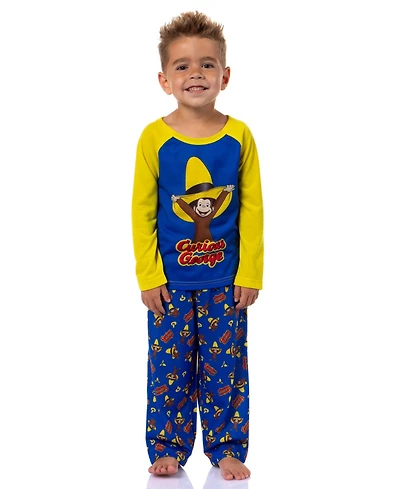 Curious George Toddler Boy's Big Yellow Hat Raglan Top Pajama 2-Piece Lounge Sleep Set