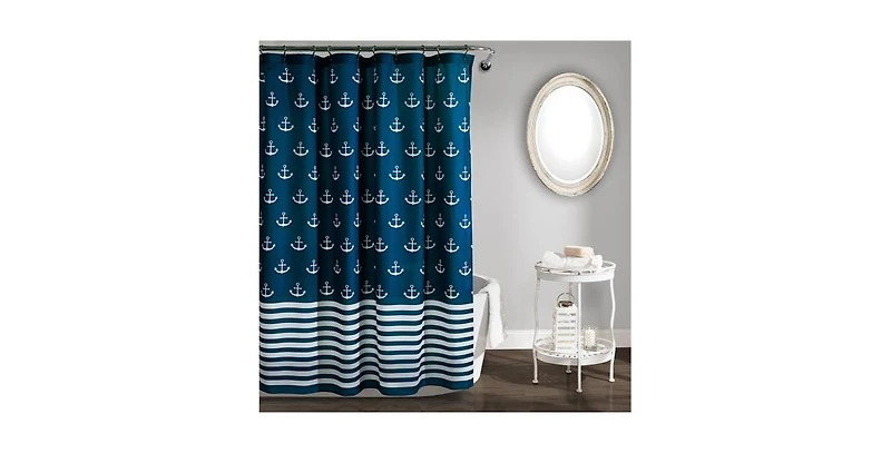 Slickblue Navy White Anchor Pattern Polyester Shower Curtain, 72-Inch