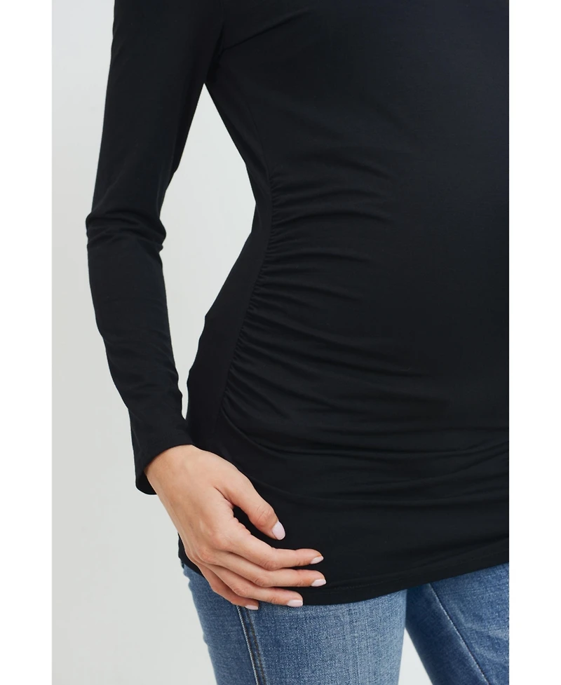 Hello Miz Maternity Casual Long Sleeve Side Ruched Crewneck Top