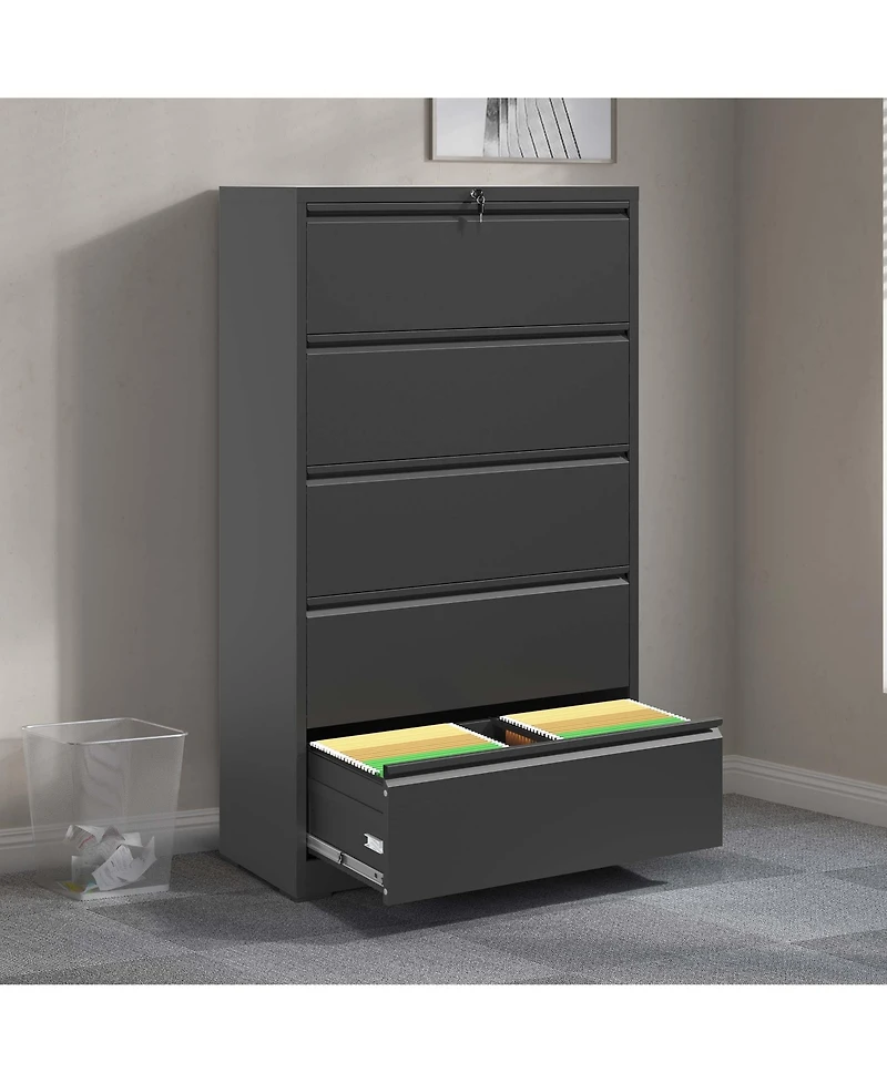 Boyel Living 5 Drawer Metal Lateral File Cabinet , Lockable File Cabinet for Home Office, Locking Metal File Cabinet for Legal/Letter/A4/F4 Size