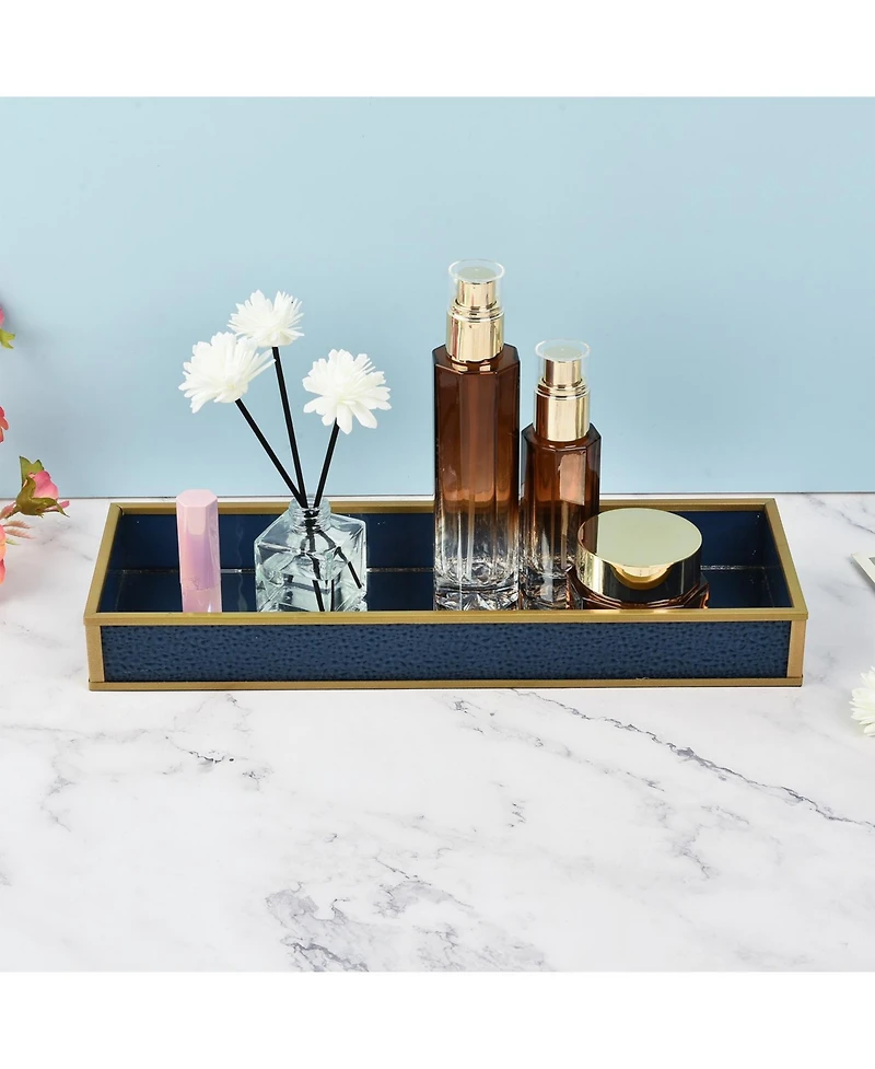 Lauraella Handcrafted Glass Tray, Decorative Storage Container for Makeup, Jewelry, Desk, or Bathroom Stylish, Blue