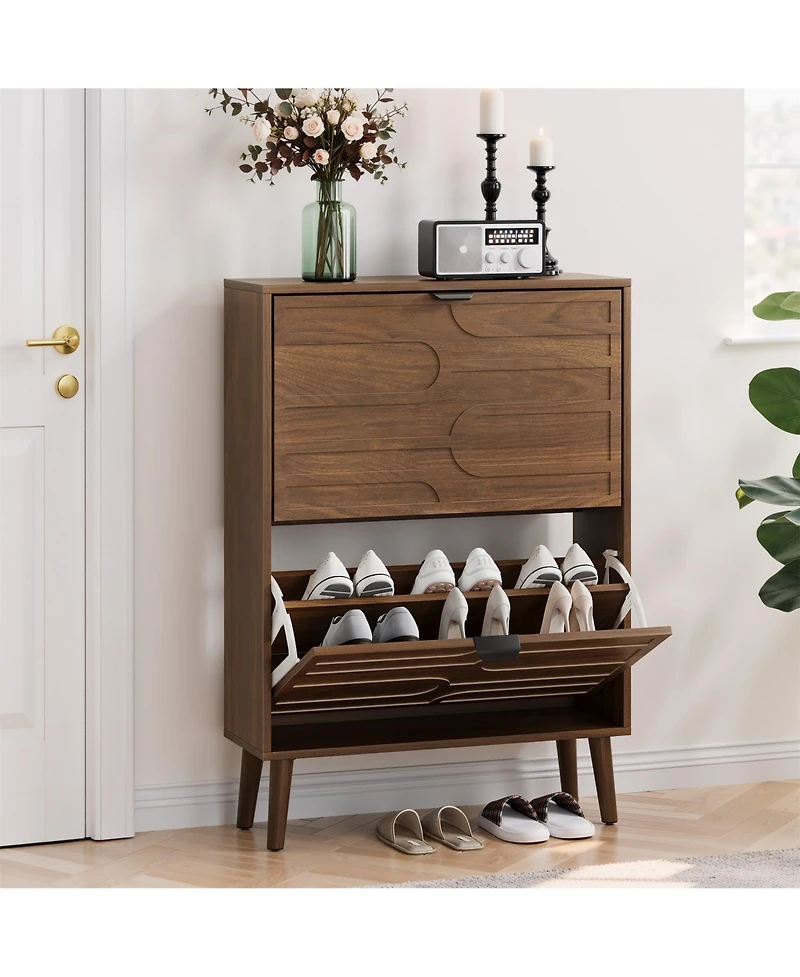 Boyel Living Modern Shoe Cabinet with 2 Flip Drawers for Corridors and Entrances