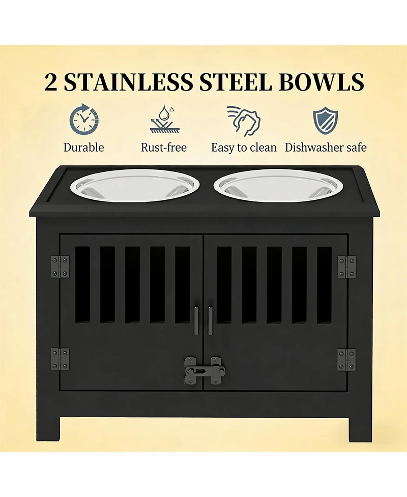 Aostirmotor 23.5 in. Wide Dog Bowls with Food Storage Cabinet