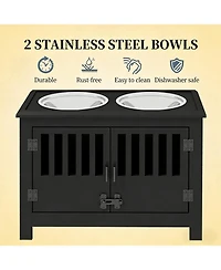 Aostirmotor 23.5 in. Wide Dog Bowls with Food Storage Cabinet