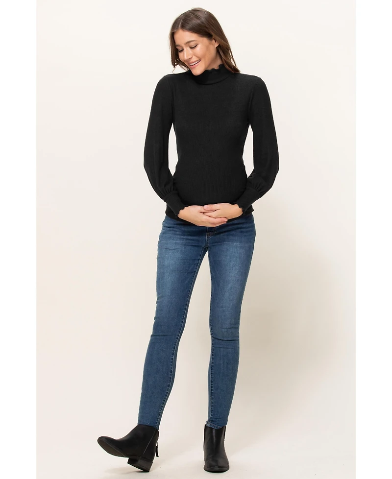 Hello Miz Maternity Turtleneck Ribbed Knit Long Sleeve Sweater