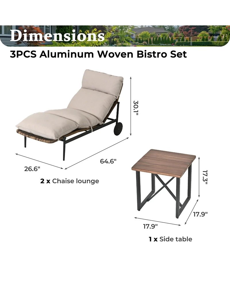 Mondawe 3 Pieces Aluminum Rattan Patio Bistro Set