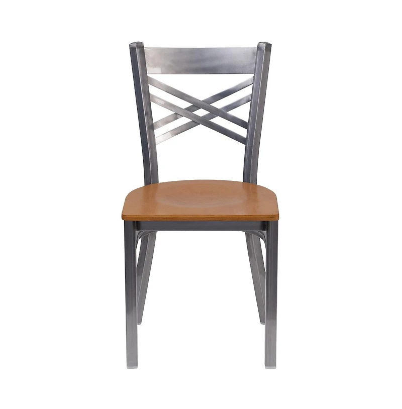 Emma+Oliver Clear Coated "X" Back Metal Restaurant Dining Chair