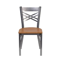 Emma+Oliver Clear Coated "X" Back Metal Restaurant Dining Chair