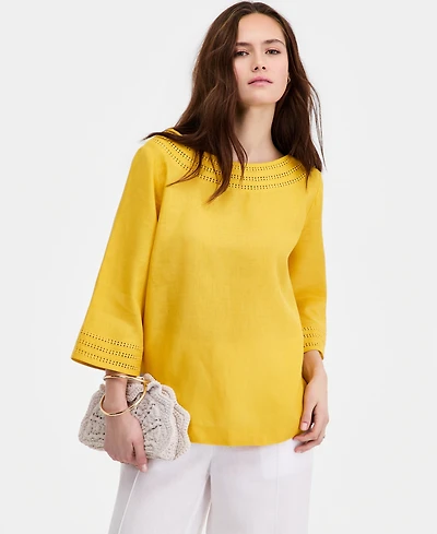 Charter Club Women's 3/4-Sleeve 100% Linen Blouse, Exclusively at Macy's