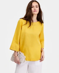 Charter Club Women's 3/4-Sleeve 100% Linen Blouse, Exclusively at Macy's