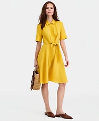 Charter Club Women's 100% Linen Tie-Front Fit & Flare Dress, Created for Macy's