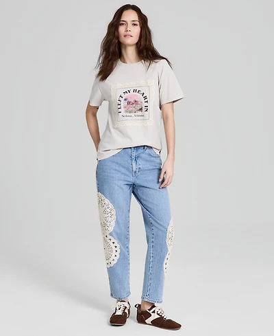 And Now This Women's High-Rise Crochet-Trim Ankle Jeans, Macy's Exclusive