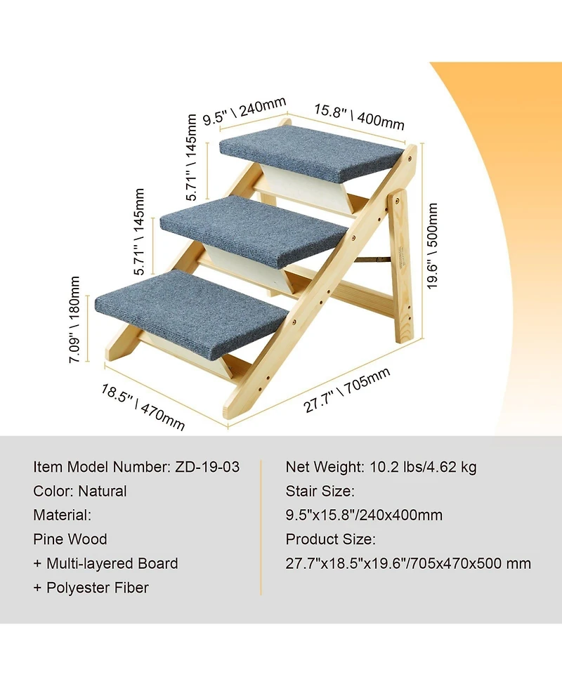 Cozito Convertible 3-Step Wooden Pet Stairs & Ramp