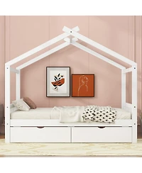 Boyel Living Twin House Platform Bed with Two Drawers,Headboard and Footboard