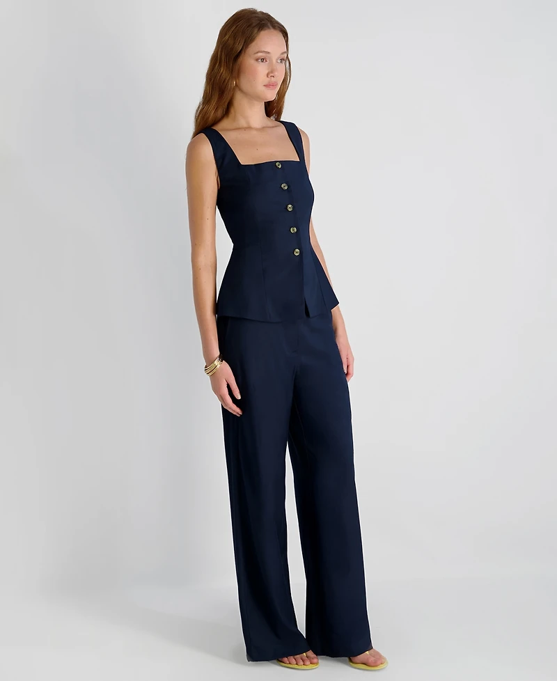 French Connection Women's Twill Square Neck Button-Down Top