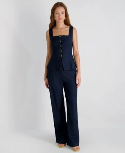 French Connection Womens Twill Square Neck Button Down Top High Rise Relaxed Ankle Pant