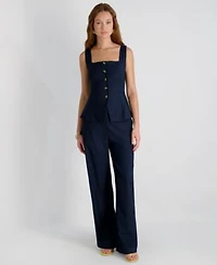 French Connection Womens Twill Square Neck Button Down Top High Rise Relaxed Ankle Pant