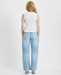 French Connection Women's Pascale Round Neck Mixed Media Poplin Top